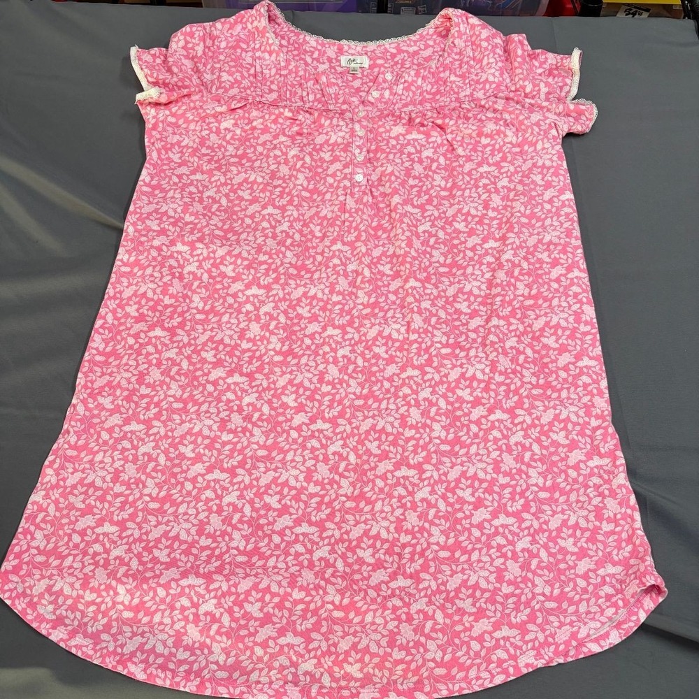 Aria Nightgown Nightshirt Sleepwear Womens L Pink Short Sleeve Pockets Mid Lengt